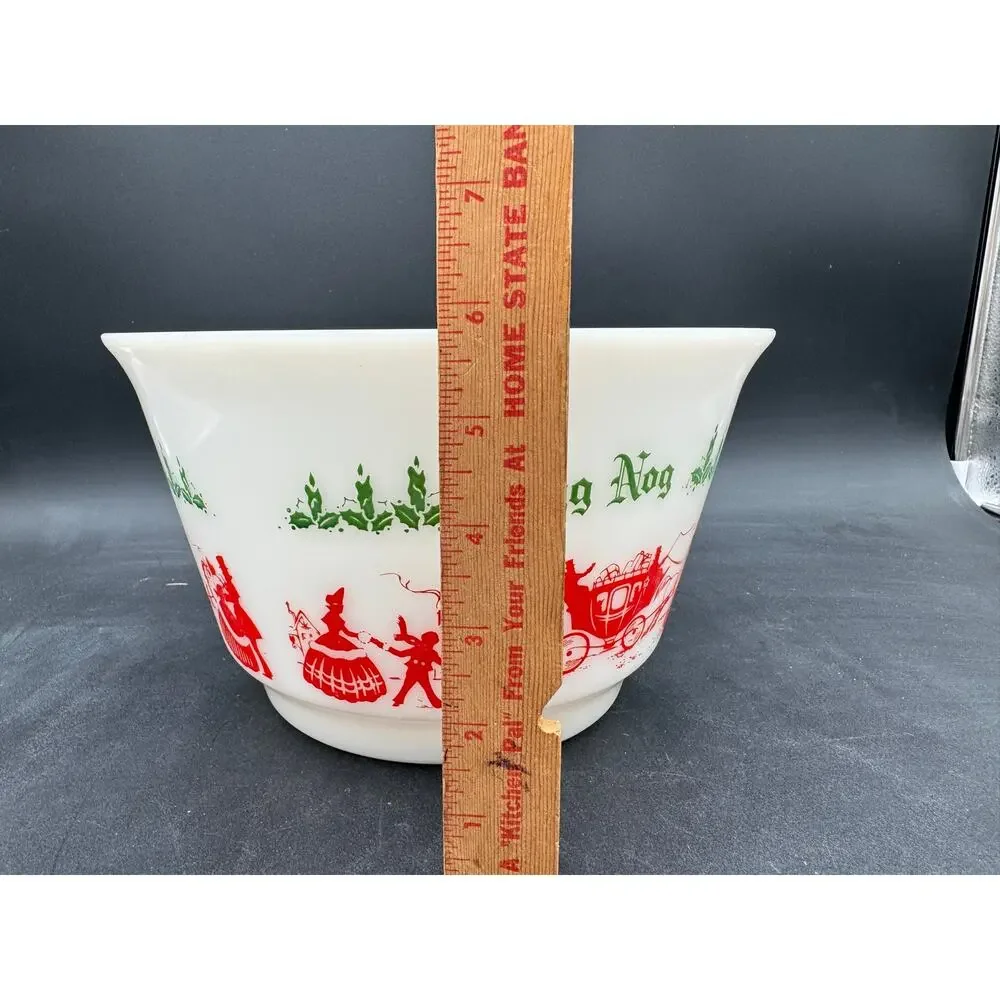 Vintage Milk Glass Tom & Jerry Egg Nog Punch Bowl and Cups Hazel Atlas 7 Pieces